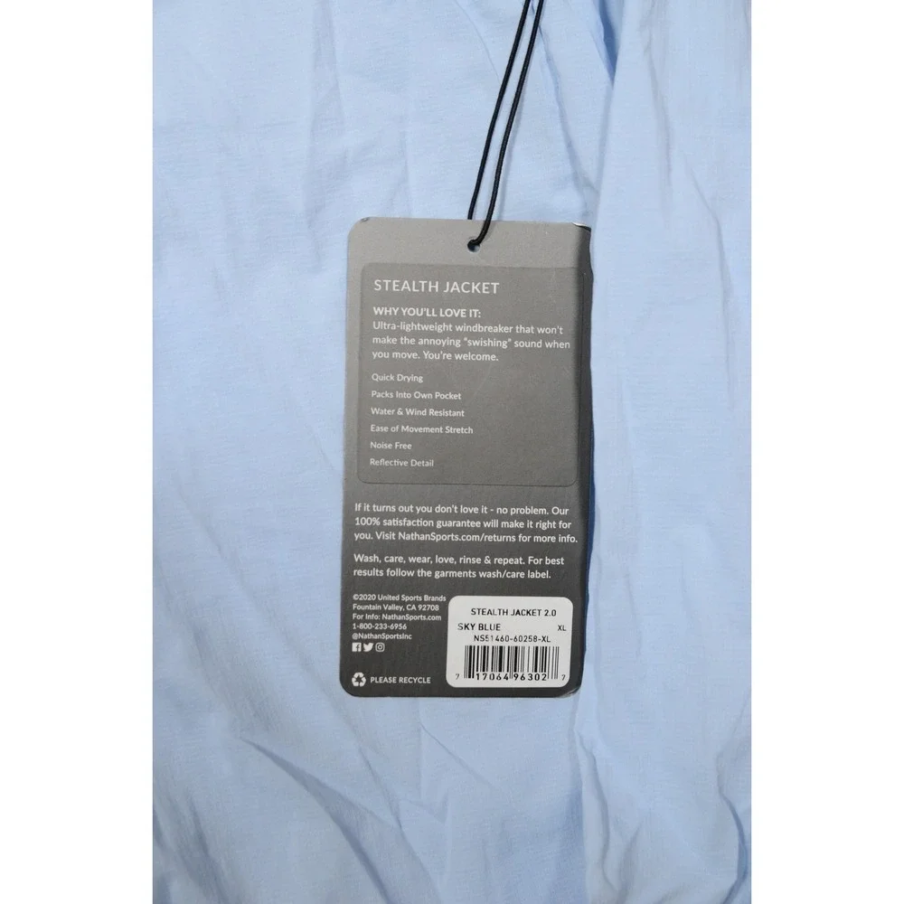 Nathan Stealth Jacket 2.0 Mens XL Blue Hooded Running Windbreaker Lightweight